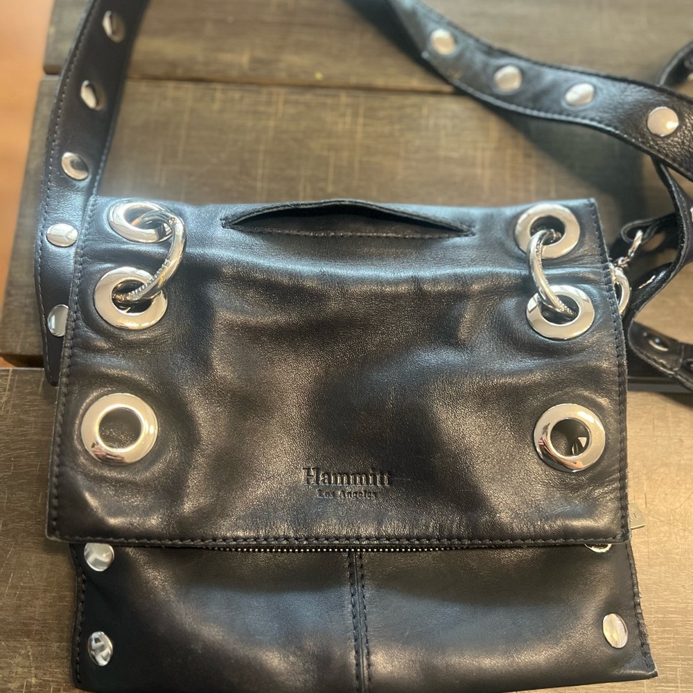 Hammitt Navy Blue Crossbody Bag with Red lining and Silver Details